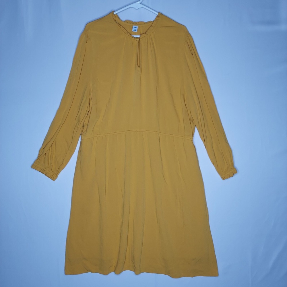 Old Navy Dress XXL Mustard Midi Elastic Waist Keyhole Modest Church
